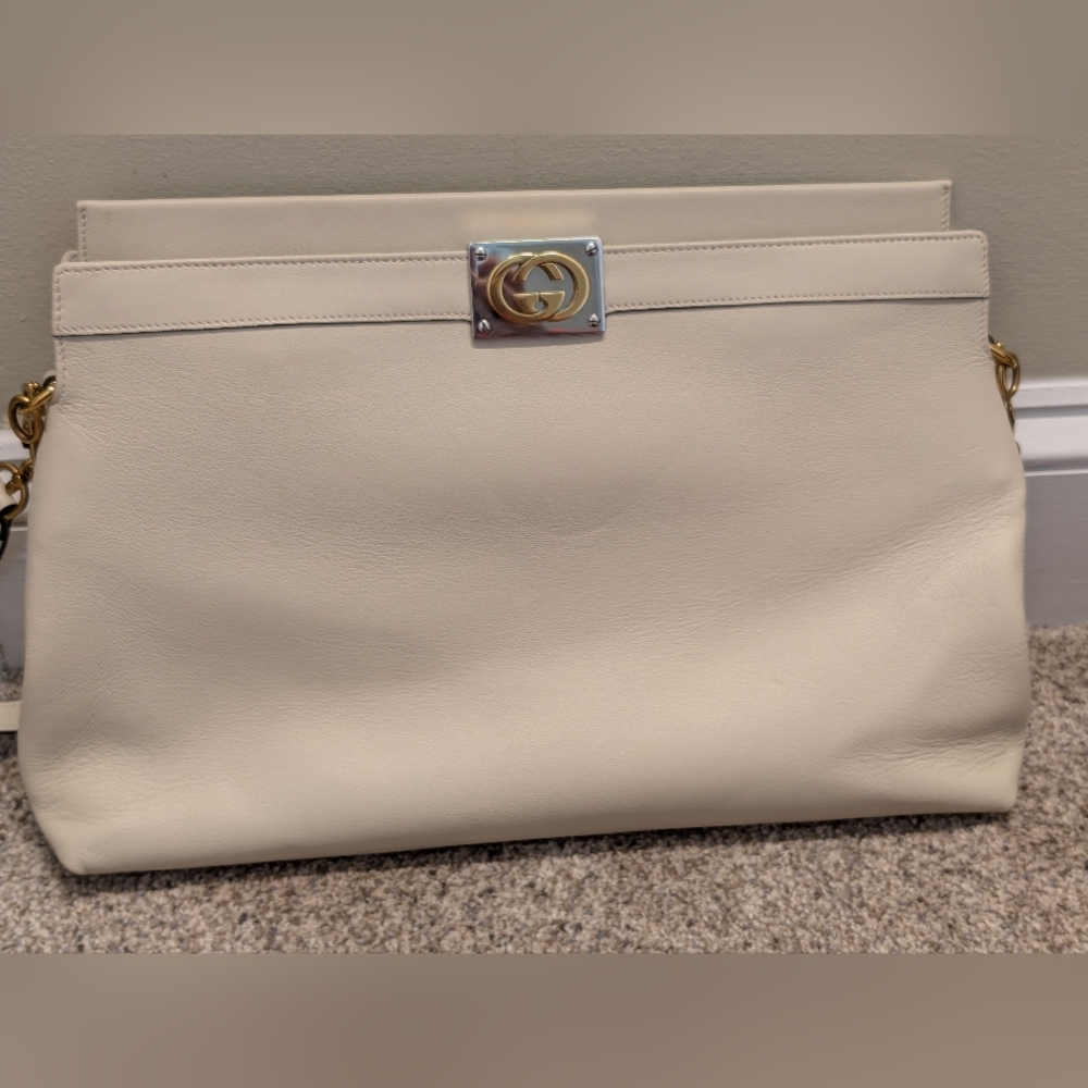 Elegant Gucci Cream Leather Women's Bag W/ Copy Of Receipt